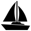 Black silhouette of a sailboat with sails up.