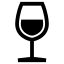 Simple black wine glass icon with liquid inside.